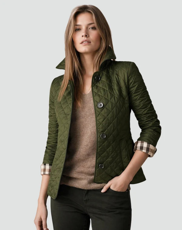 Women’s Quilted Collared Jacket with Classic Button Front