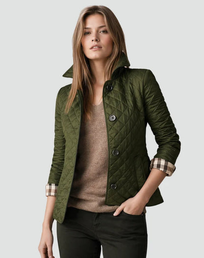 Women’s Quilted Collared Jacket with Classic Button Front