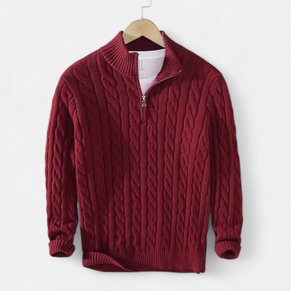 Men’s Ribbed Turtleneck Half-Zip Knit Sweater