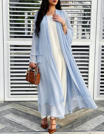 Women’s Long Sheer Chiffon Ruffle Kimono Cardigan