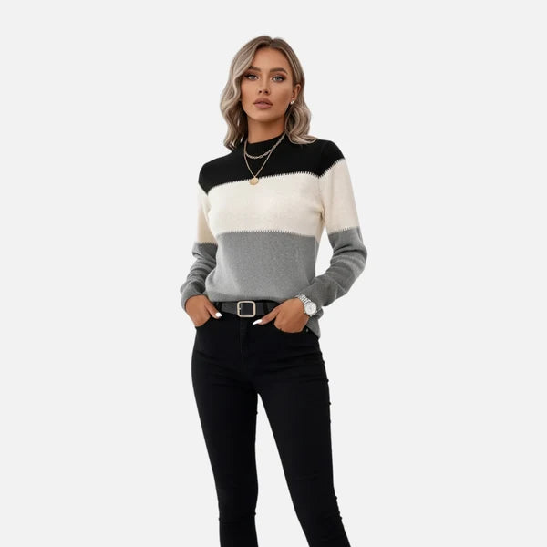 Women’s Lightweight Striped Crew Neck Stretch Knit Sweater