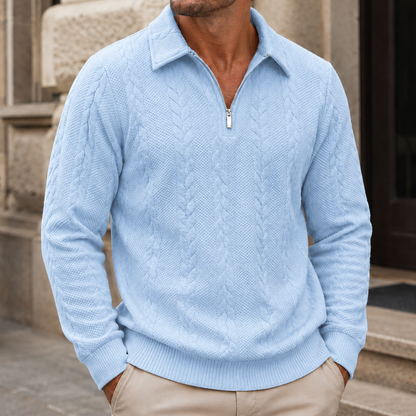 Men’s Textured Cable-Knit Collared Half-Zip Sweater