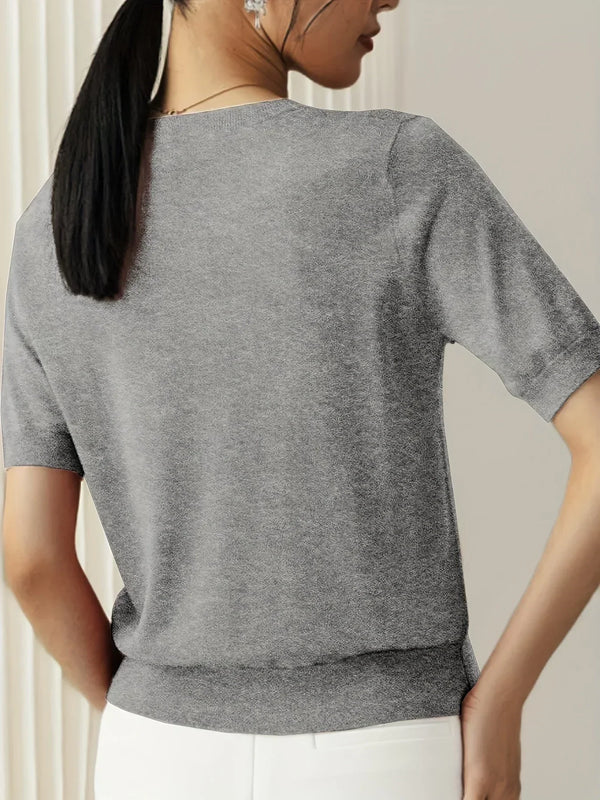 Women’s Lightweight Short-Sleeve Crew Neck Knit Top with Ribbed Trim