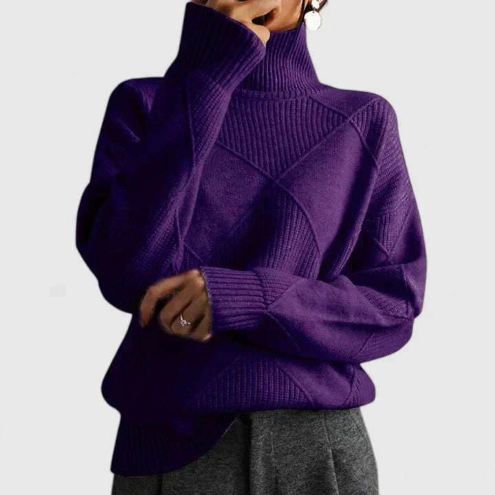 Women’s Textured Diamond Knit Relaxed Turtleneck Sweater