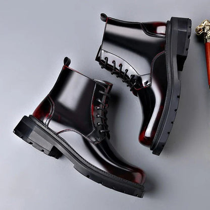 Men’s Leather Lace-Up Ankle Boots with Chunky Lug Sole