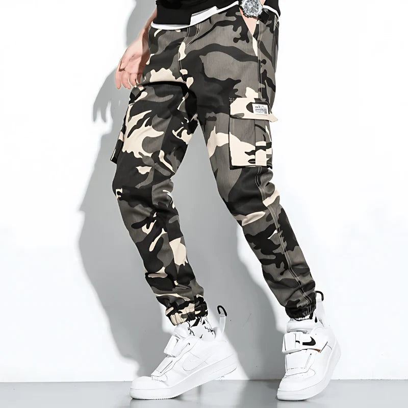 Men’s Stretch Camouflage Cargo Pants with Tapered Fit