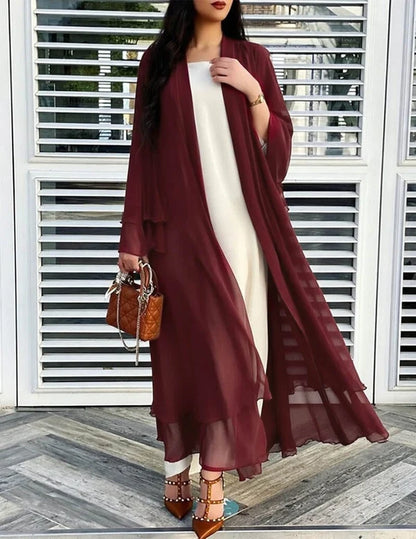 Women’s Long Sheer Chiffon Ruffle Kimono Cardigan
