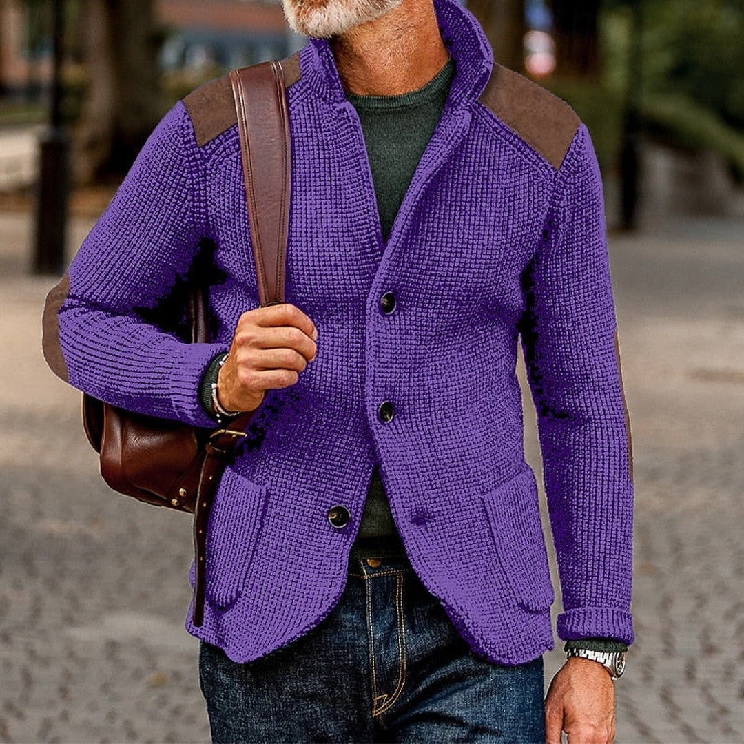 Men’s Textured Stand-Collar Button-Front Knit Cardigan