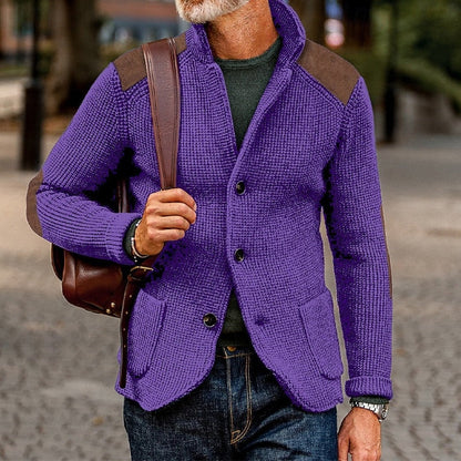 Men’s Textured Stand-Collar Button-Front Knit Cardigan