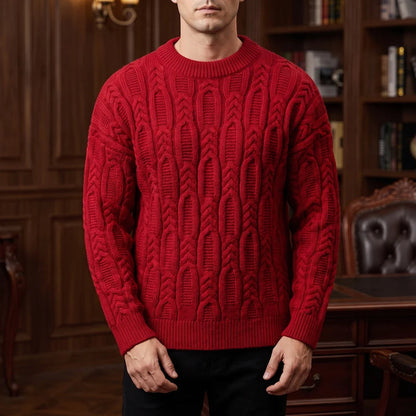 Textured Cable Knit Relaxed Crew Neck Sweater
