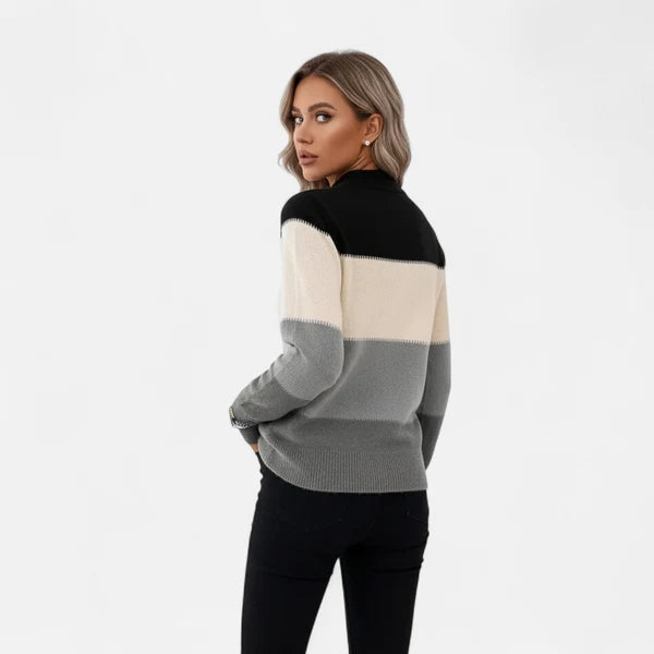 Women’s Lightweight Striped Crew Neck Stretch Knit Sweater