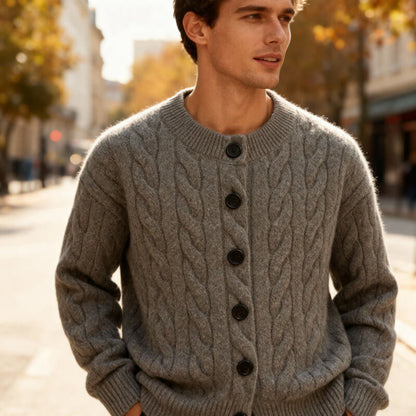 Men’s Wool-Knit Shawl Collar Button Cardigan Coat