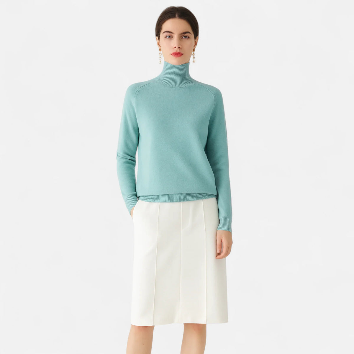 Women’s Merino Wool Cashmere Blend High-Neck Knit Sweater