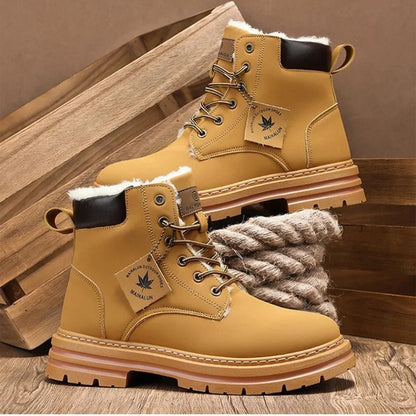 Men’s Fur-Lined Winter Snow Boots with Chunky Lug Sole