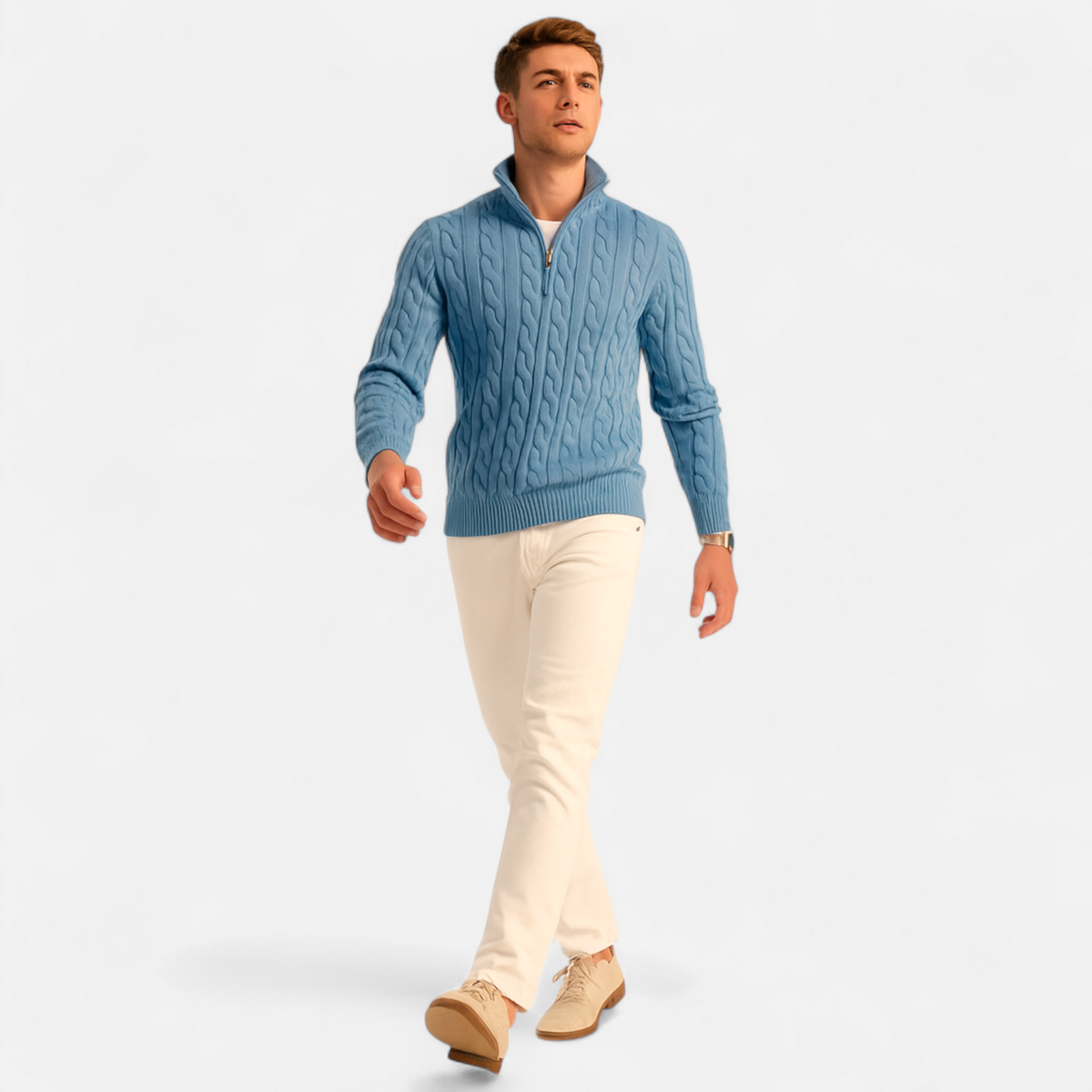Men’s Ribbed Turtleneck Half-Zip Knit Sweater
