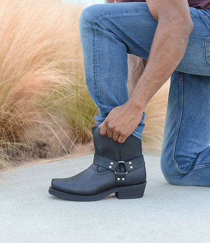 Men’s Rugged Harness Boots with Classic Buckle Strap