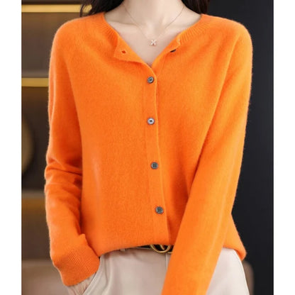 Women’s Merino Wool Cashmere Blend O-Neck Button Cardigan