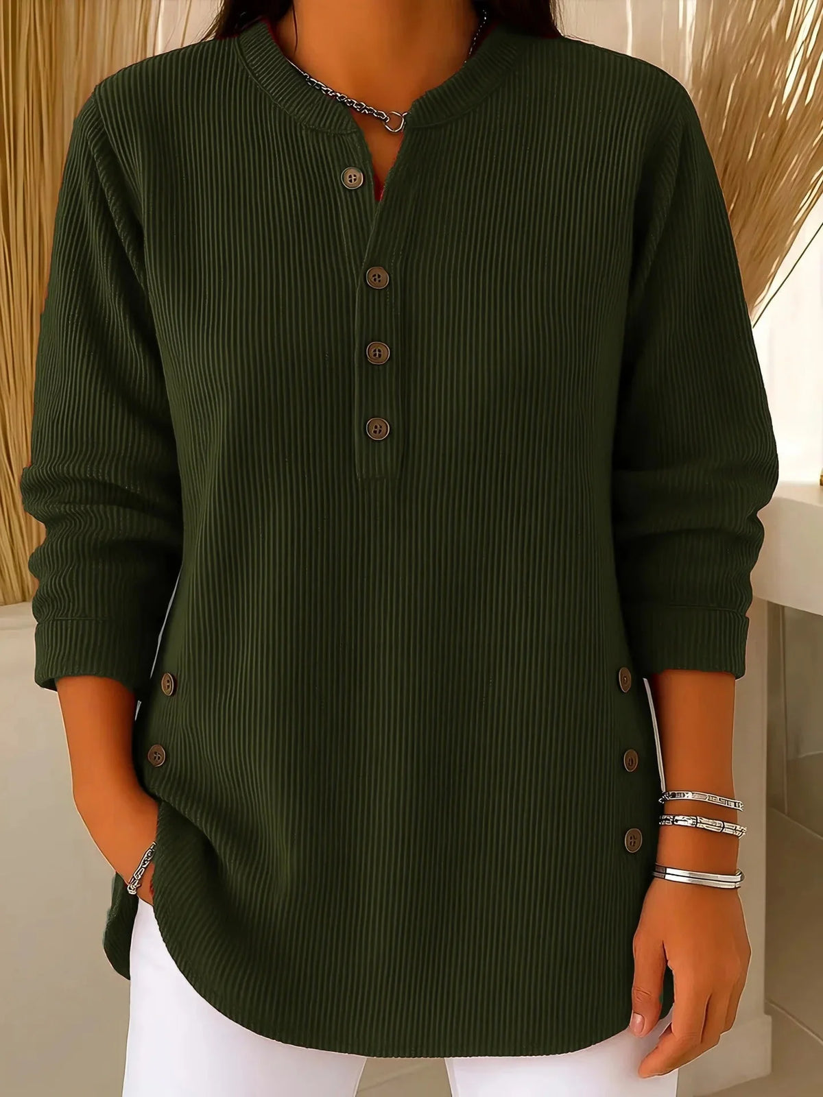 Women’s Soft Lightweight Knit Sweater with Button Neck Detail
