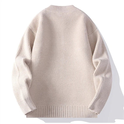 Men’s Vertical Rib Knit Pullover with Stand Collar