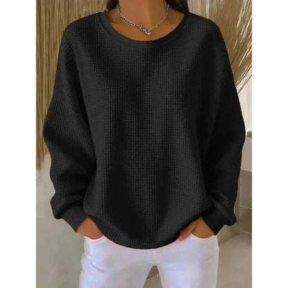 Women’s Textured Oversized Crew Neck Sweater with Dropped Shoulders