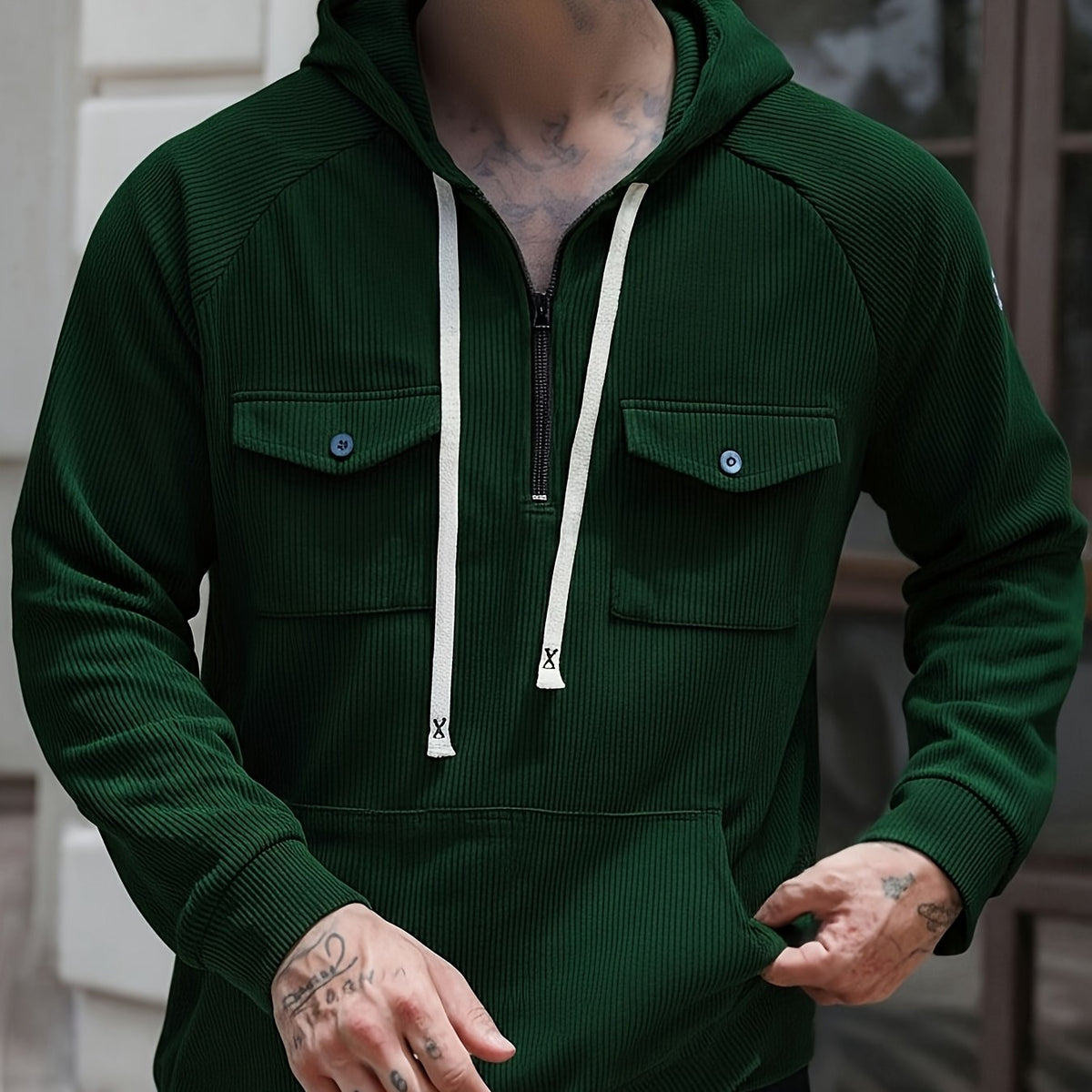Men’s Ribbed Quarter-Zip Utility Hoodie