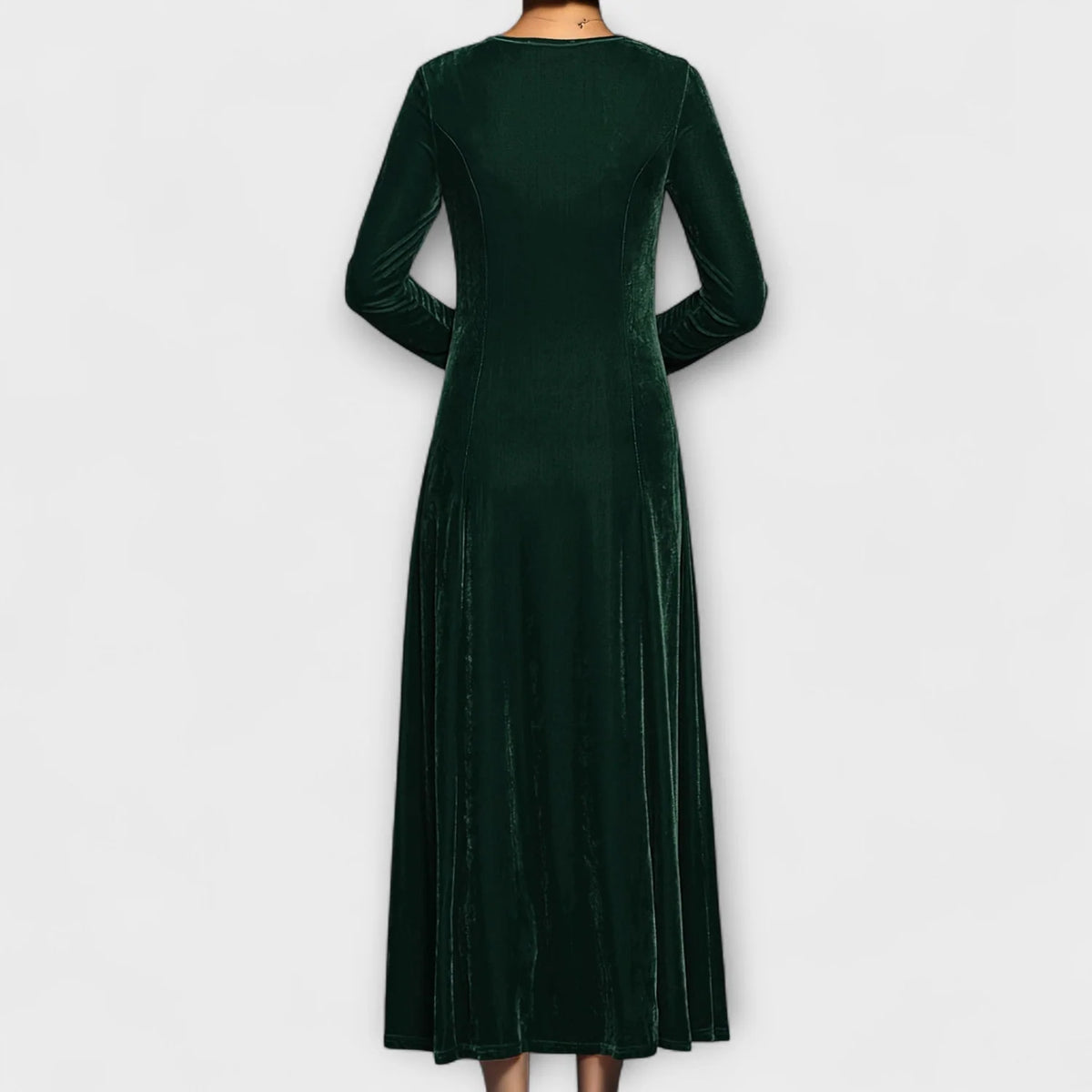 Women's Velvet A-Line Dress with Long Sleeves and Scoop Neck