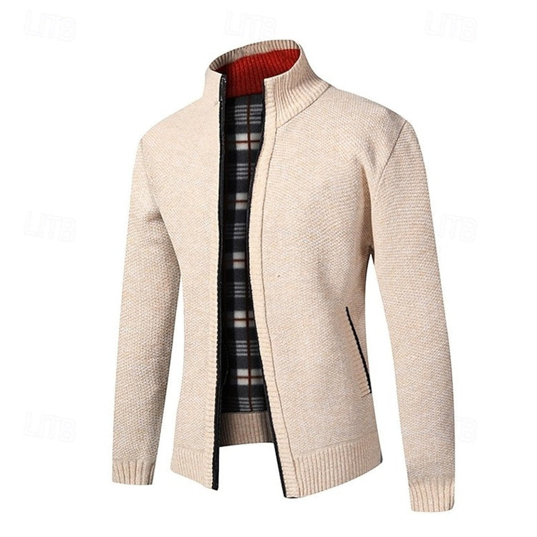 Men’s High-Stand-Collar Full-Zip Knit Cardigan