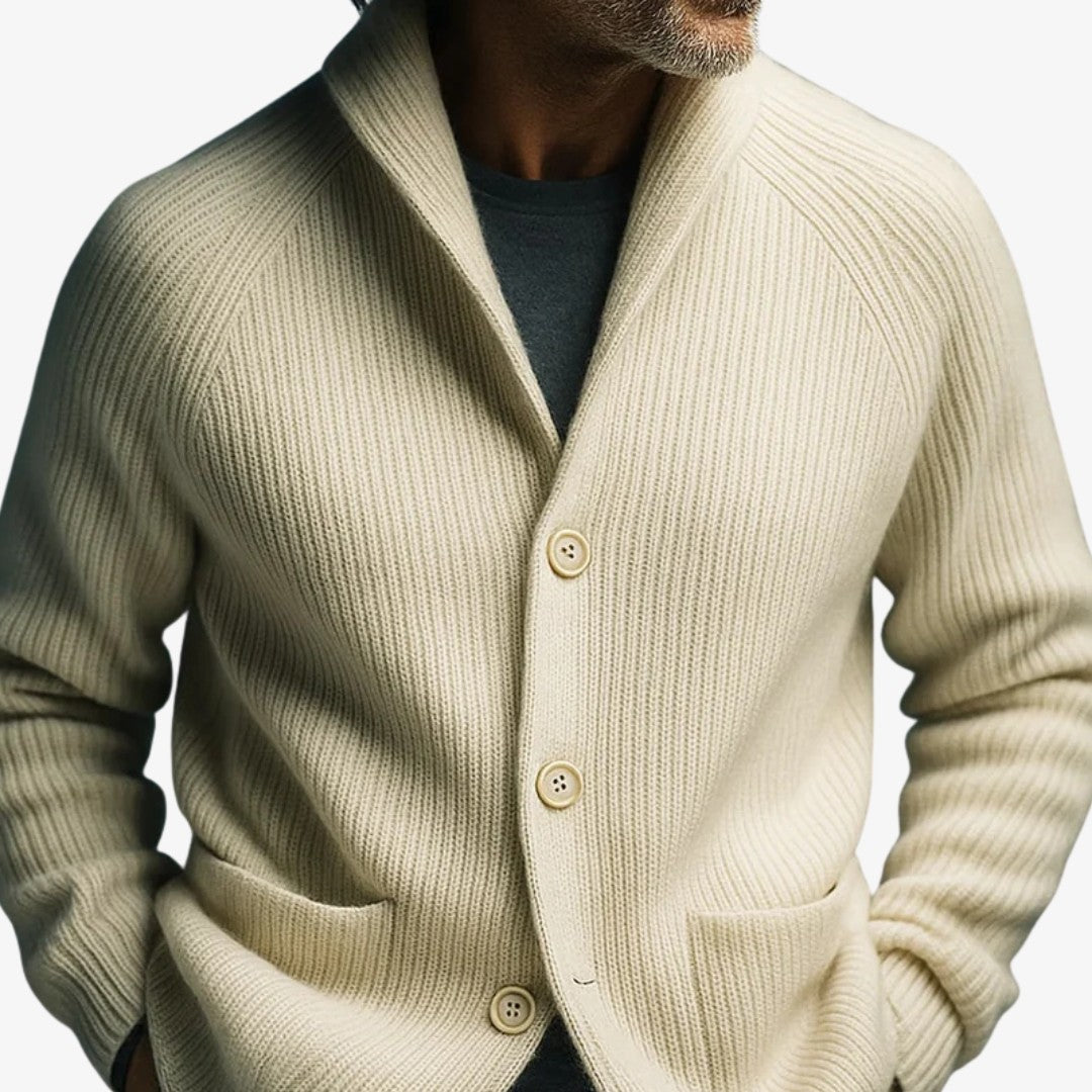 Men’s Ribbed Cotton-Blend Button-Up Knit Cardigan