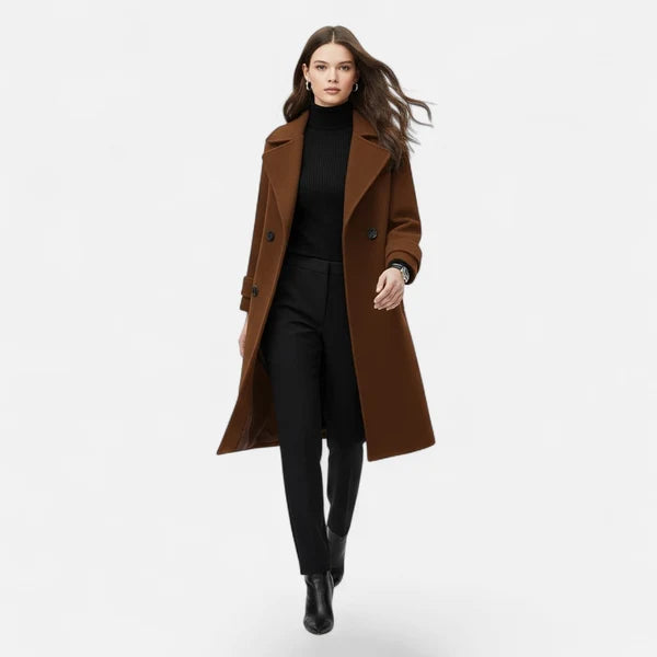 Women’s Slim Double-Breasted Cashmere-Blend Winter Coat
