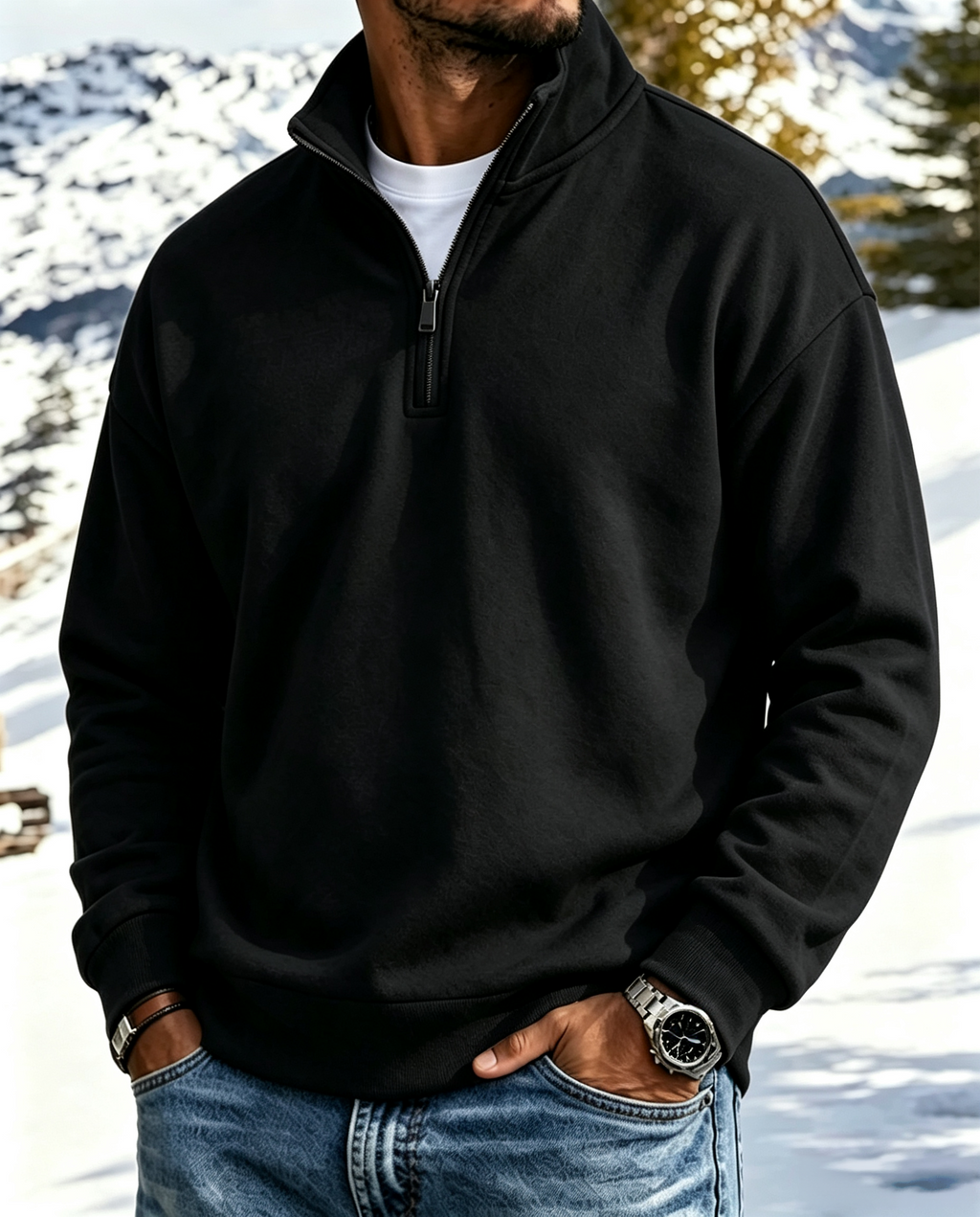 Men’s Cotton Relaxed Zip-Front Polo Sweatshirt