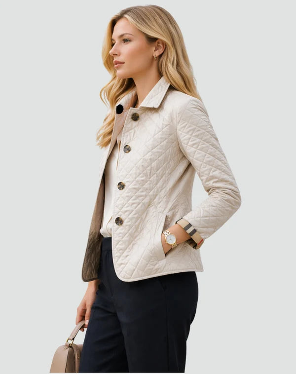 Women’s Quilted Collared Jacket with Classic Button Front