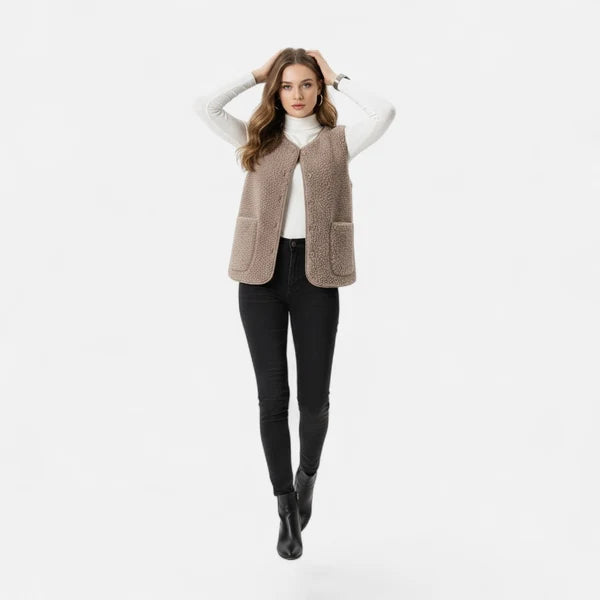Women’s Plush Cashmere-Blend Sleeveless Button-Front Knit Vest