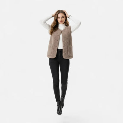 Women’s Plush Cashmere-Blend Sleeveless Button-Front Knit Vest