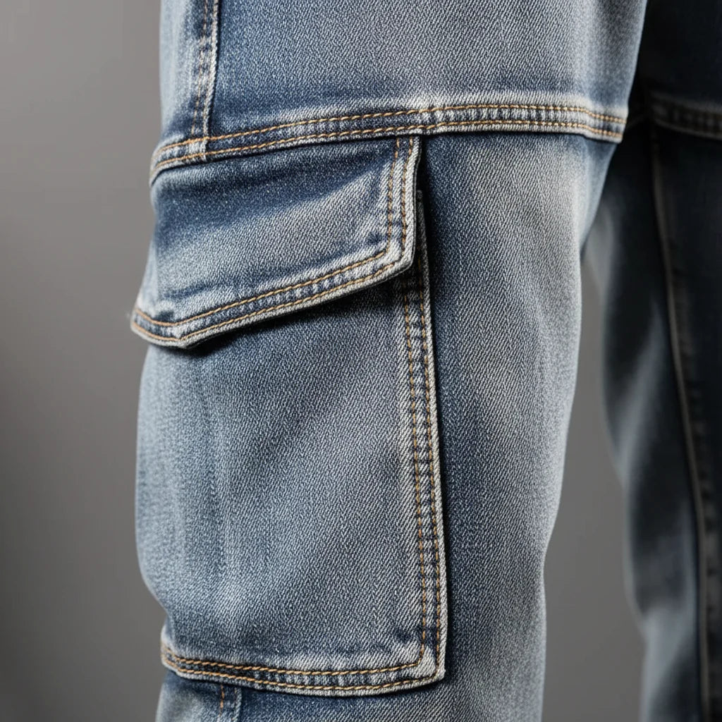 Men’s Utility Cargo Jeans with Reinforced Seams