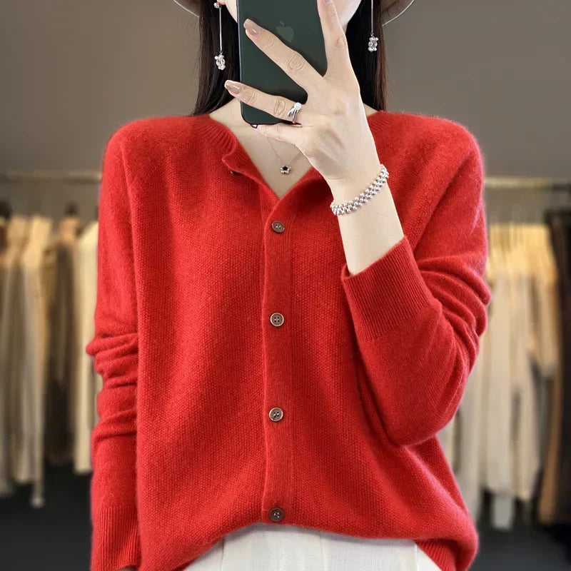 Women’s Classic Round-Neck Button-Up Knit Cardigan