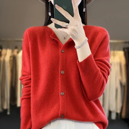 Women’s Classic Round-Neck Button-Up Knit Cardigan