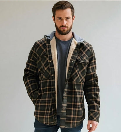 Men’s Printed Fleece-Lined Hooded Shirt Jacket