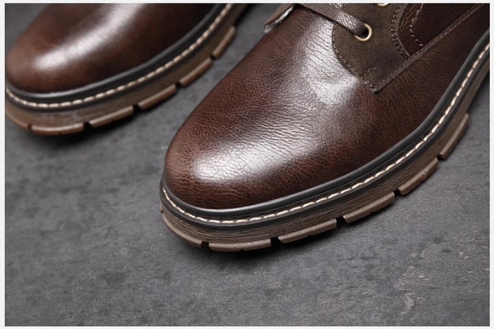 Men’s PU Leather Winter Boots with Warm Faux Fur Lining