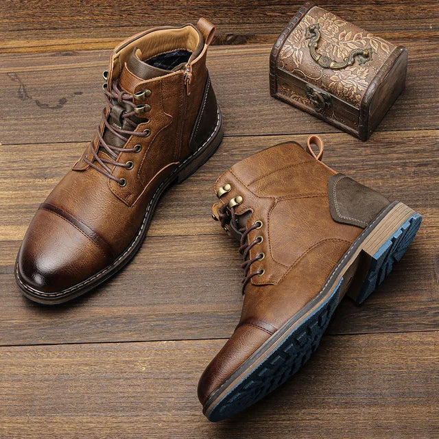 Men’s Leather-Style High-Top Boots with Ankle Support