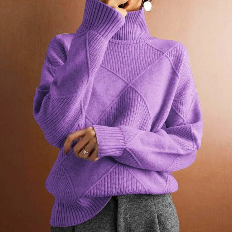 Women’s Textured Geometric High-Neck Relaxed Knit Sweater