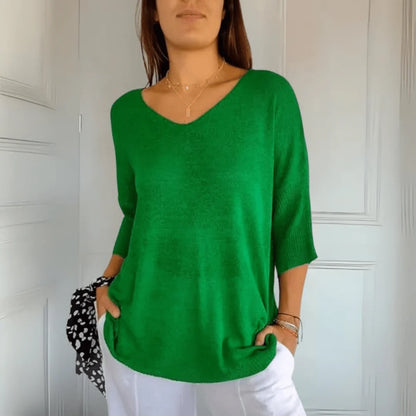 Women’s Relaxed V-Neck Three-Quarter Sleeve Sweater