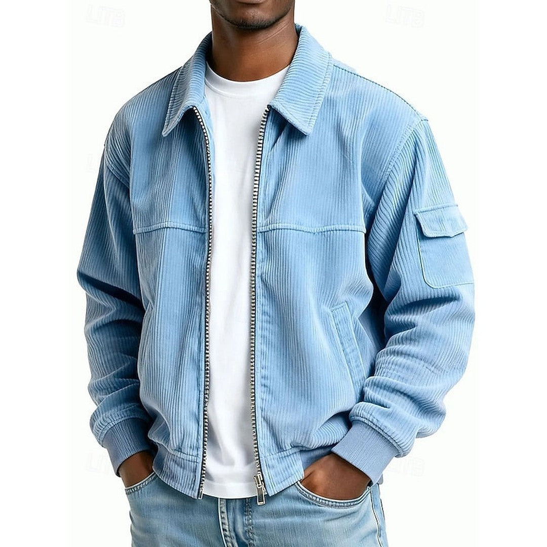 Men’s Ribbed-Knit Classic Collar Zip Jacket