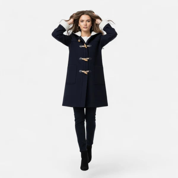 Women’s Hooded Winter Coat with Tailored Button Front and Pockets