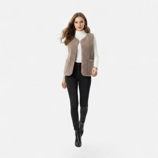 Women’s Plush Cashmere-Blend Sleeveless Button-Front Knit Vest