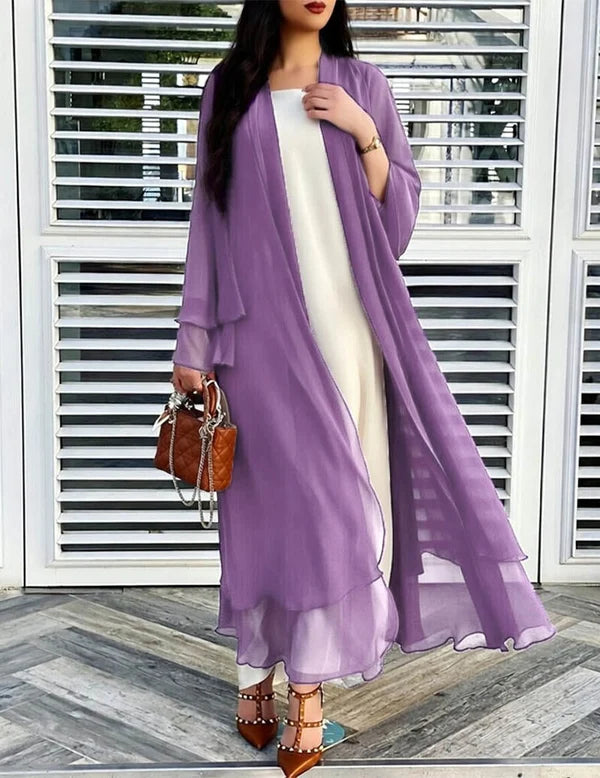 Women’s Long Sheer Chiffon Ruffle Kimono Cardigan