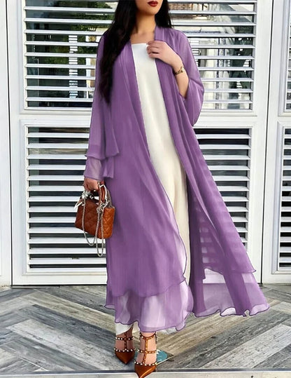 Women’s Long Sheer Chiffon Ruffle Kimono Cardigan