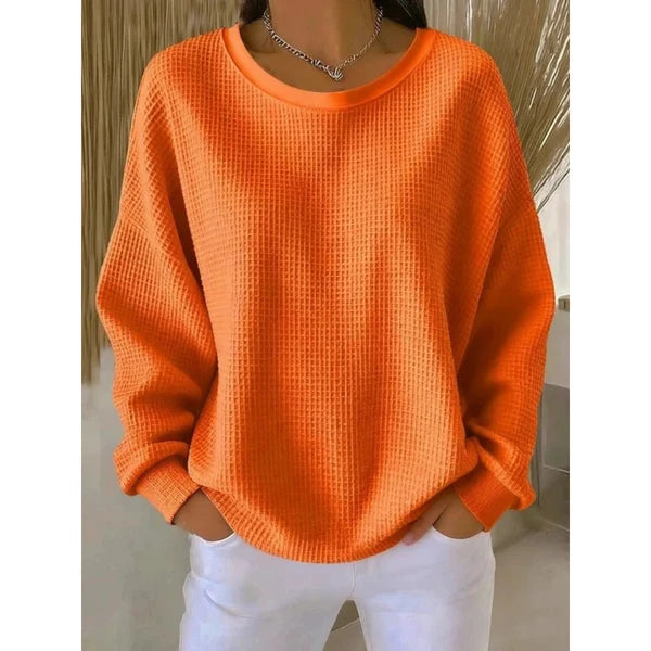 Women’s Textured Oversized Crew Neck Sweater with Dropped Shoulders