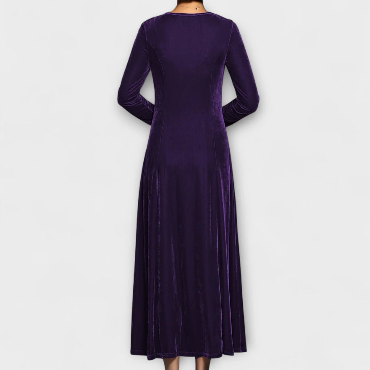 Women's Velvet A-Line Dress with Long Sleeves and Scoop Neck
