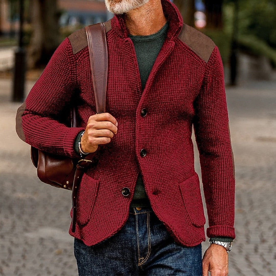 Men’s Textured Stand-Collar Button-Front Knit Cardigan