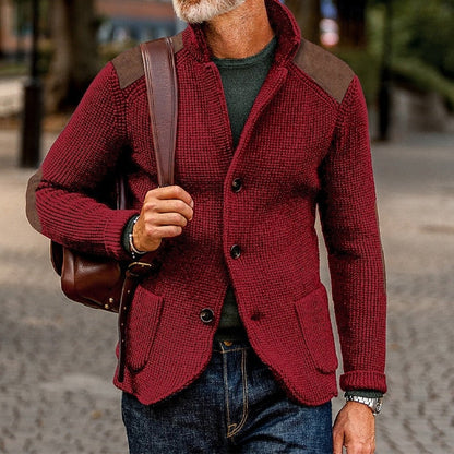Men’s Textured Stand-Collar Button-Front Knit Cardigan